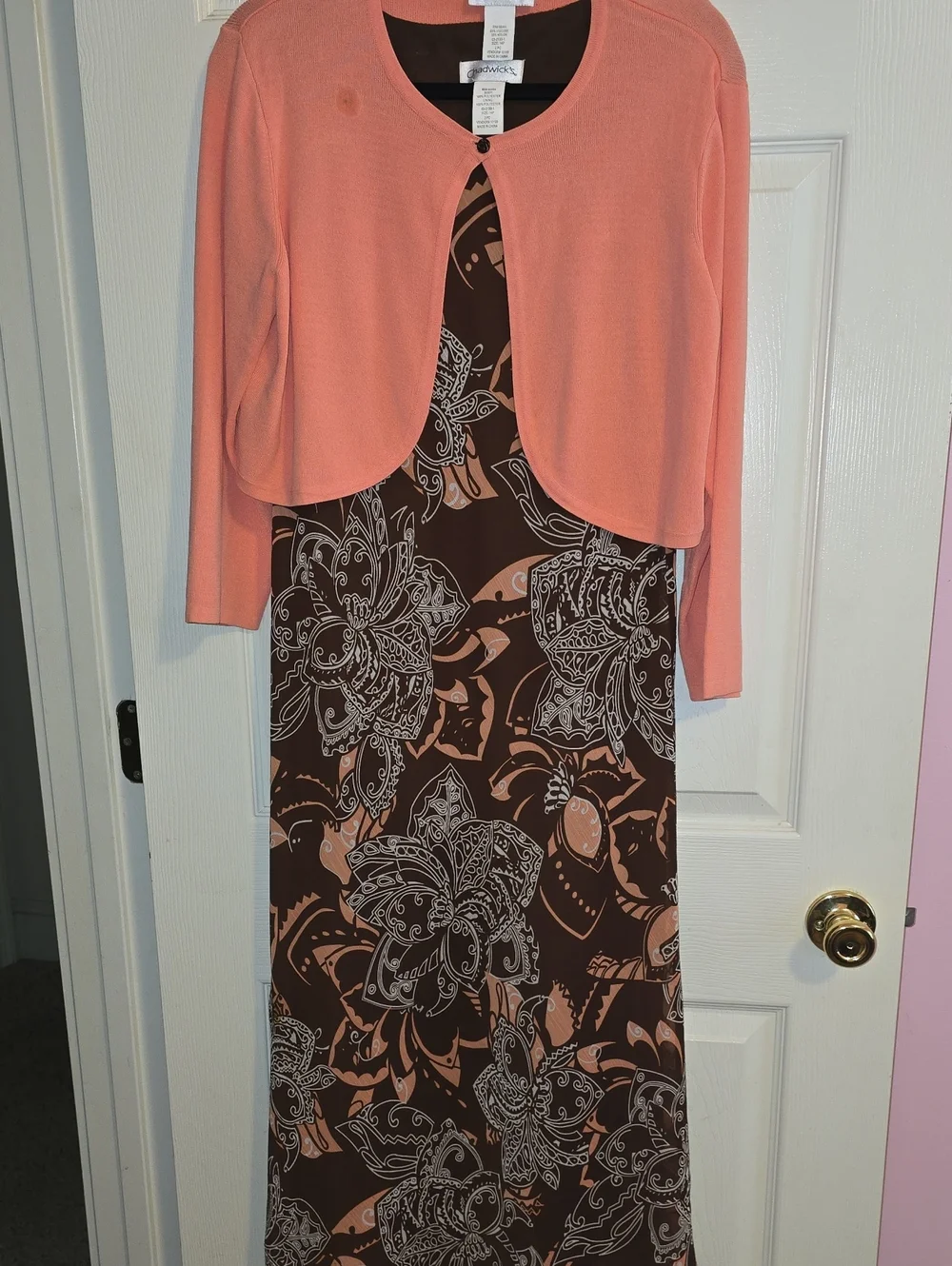 Chadwick's Coral and Brown Knit Two-Piece‎